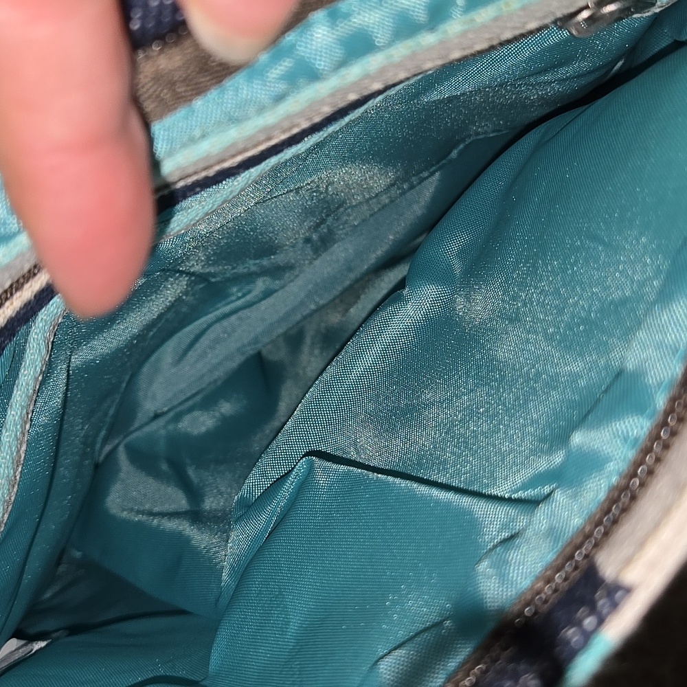 Thirty One Organizing Crossbody Tote In Blue Twill Stripe Adjustable And Pockets - Picture 14 of 17